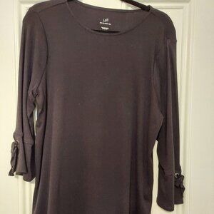 NWT J. Jill Black Round Neck 3/4 Sleeve Tee with Tie Accents at Sleeves size L
